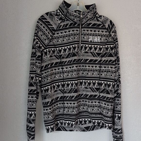 Pink by Victoria Secret Top Womens Size Large Black White Pullover Quarter Zip - Picture 4 of 6